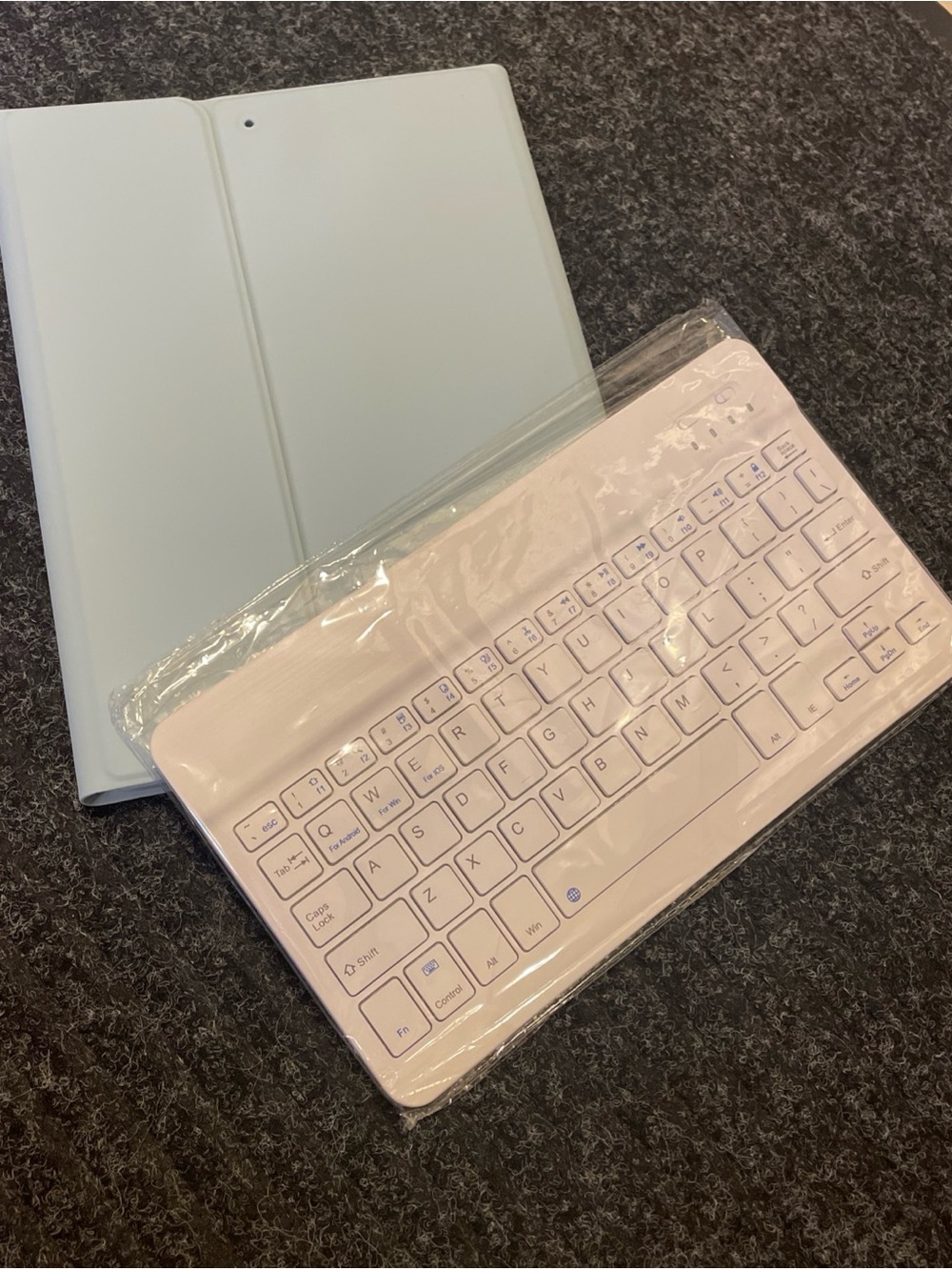Slim Bluetooth Tablet Keyboard with Light Blue Folio Case